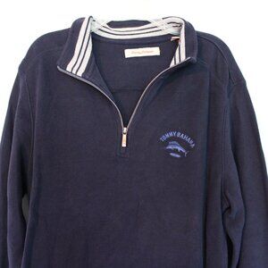TOMMY BAHAMA  Quarter Zip Marlin Relax Pullover Mens Large Navy 100% Cotton-New